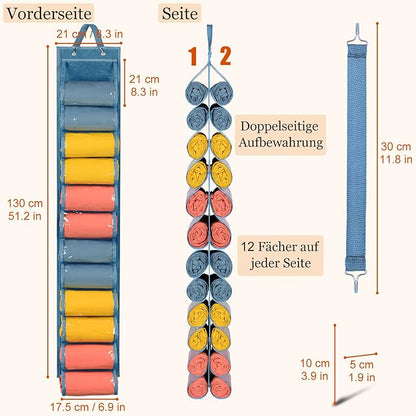Lirex Hanging Yoga Legging Storage Organizer with 24 Pockets, Foldable Oxford Cloth Hanging Closet Organizer T-Shirt Organizer Jeans Storage Hanger Socks Holder for Family Closet Bedroom, Blue