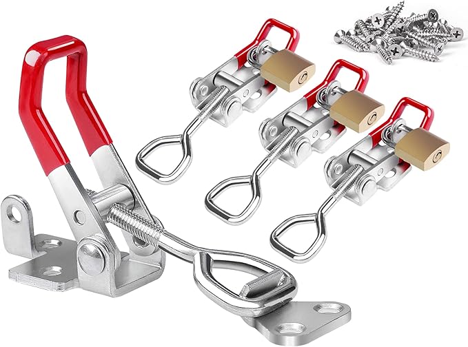 Heavy Duty Toggle Latch Clamp 4002, Adjustable Toggle Clamp Latch With Lock Hole, 550Lbs Holding Capacity Pull Latch for Smoker Lid Jig, Tool Box Case 4Pack (with 20PCS Screws)