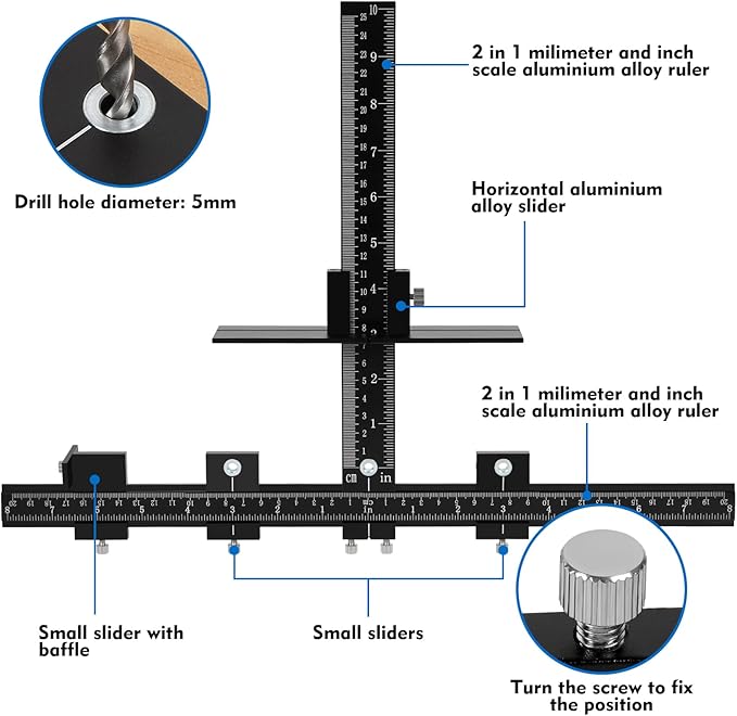 Aluminum Cabinet Hardware Jig, Punch Locator Drill Guide,Wood Drilling Dowelling Guide for Installation of Handles Knobs on Doors and Drawer, Cabinet Template Tool for Handles and Pulls