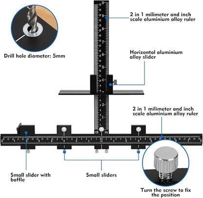 Aluminum Cabinet Hardware Jig, Punch Locator Drill Guide,Wood Drilling Dowelling Guide for Installation of Handles Knobs on Doors and Drawer, Cabinet Template Tool for Handles and Pulls