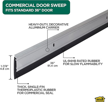 M-D Building Products 68247 All Season Aluminum Door Sweep for Bottom of Door, Heavy Duty Rubber Seal, Exterior & Interior Weather Stripping Bottom Door Seal, Commercial & Residential, (Silver, 36in)