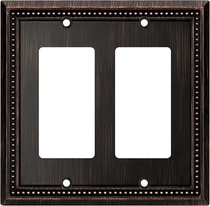 Henne Bery Sunken Pearls Heavy Duty Decorative Wall Plate Switch Plate Outlet Cover (Double Decorator, Aged Bronze)