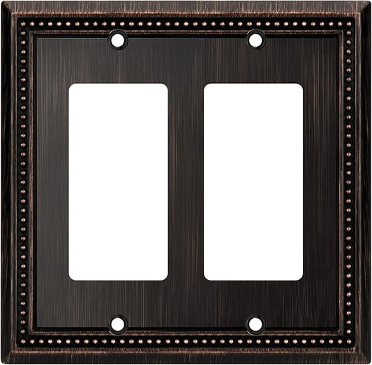 Henne Bery Sunken Pearls Heavy Duty Decorative Wall Plate Switch Plate Outlet Cover (Double Decorator, Aged Bronze)