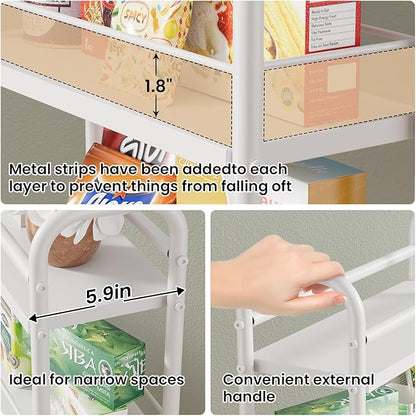 Slim Storage Cart, 4-Tier Small Rolling Cart with Wheels, 5.9" Deep, Narrow Bathroom Shelf Trolley for Kitchen, Bathroom, Laundry Room, White Standard 4-Tier (5.9" W x 33.6" H)