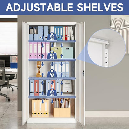 Metal Storage Cabinet with 2 Doors and 4 Adjustable Shelves, 71" Steel Garage Storage Cabinet, Locking Tool Cabinets for Office, Home,School,Kitchen,Garage Tool Utility Cabinet