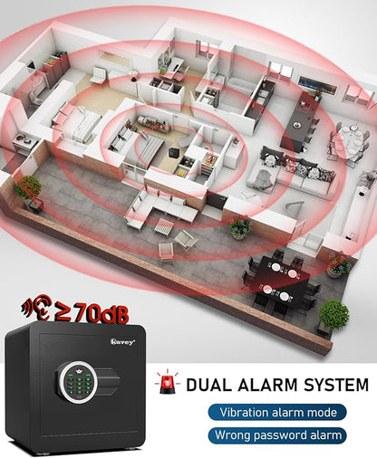 Kavey 1.2 Cub Safe Box, Home Safe with Digital Keypad and Dual Alarm System, Money Safe for With Mute Function and LED Light, Safes for Money Valuables