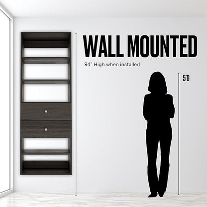 Closet Shelves Tower - Modular Closet System with Drawers (2) - Corner Closet System - Closet Organizers and Storage Shelves (Grey, 19.5 inches Wide) Closet Shelving