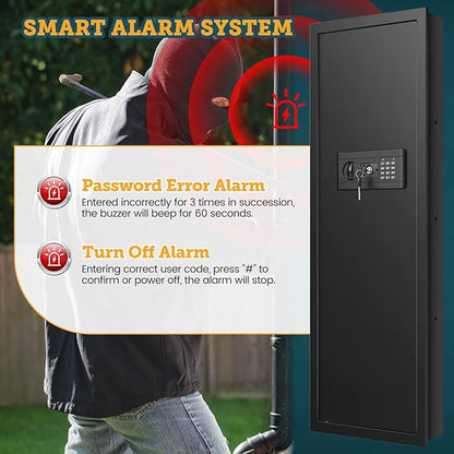 43.3'' Tall Fireproof Wall Safe Between Stud, Heavy Duty Flush In Wall Safe With Digital Keypad & Removable Shelf, Hidden Gun Safe, Security Home Wall Safes For Storage Firearms Money Medicine