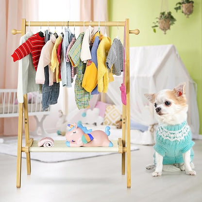 Baby Clothing Rack for Baby Shower Pets Dolls, Baby Clothes Rack with Storage Shelf & Double Rods, Toddler Clothes Rack, Mini Closet Baby Shower Rack (Natural)