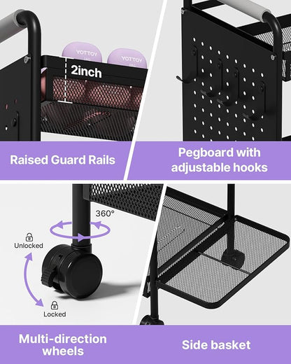 YOTTOY 3-Tier Gym Storage Rack for Home Gym–Multi-Functional Weight Rack, Dumbbell Rack, Yoga Mat Holder with Side Basket & 6 Hooks, Gym Equipment Organizer