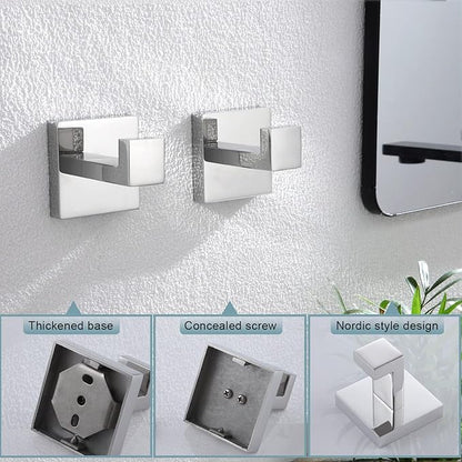 KOKOSIRI Bath Towel Hook Wall Mount Square Robe Hook Coat Hook, Bathroom Kitchen Garage Heavy Duty Wall Mounted, SUS 304 Stainless Steel, Polished Chrome, B1010CH-P2