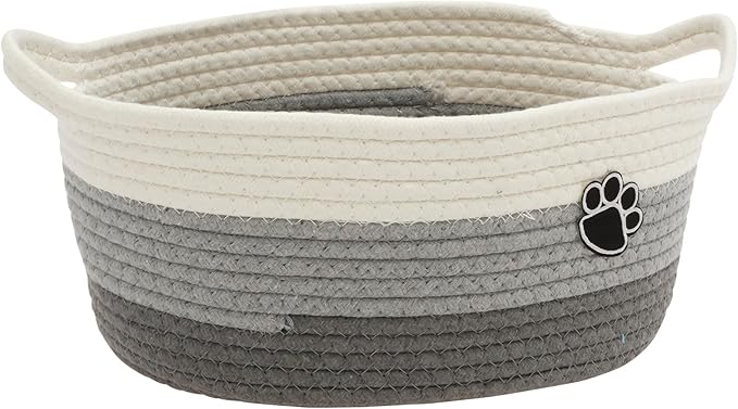 Woven Toy Storage Basket Bin Dog Toy Basket Foldable Cotton Rope Box Multipurpose Woven Case Portable Diaper Organizer Box for Toys Living Room Bathroom (Grey White)