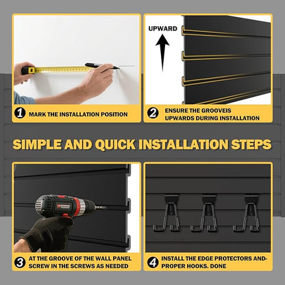 RORA Slat Wall Paneling Garage Slat Wall Storage Systems 4x8 ft Slatwall Black Heavy Duty Satwall for Tool Organization ,Pvc SlatWall Panels,Fits for Storage and Display