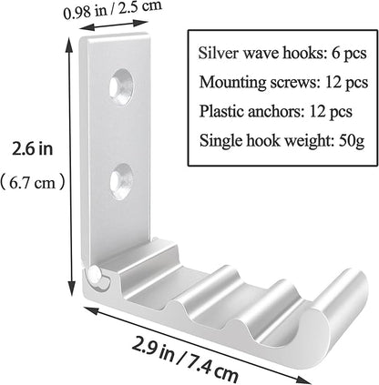OHIYO 6 Pack Folding Wall Hooks, Heavy Duty Space-Saving Foldable Design Wall Mounted Multi-Purpose Hooks for Coats, Towels, Hats, Backpacks (Silver)