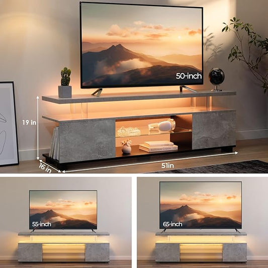 Grey TV Stand, LED TV Stand Modern Entertainment Center for Living Room LED Console Table for TV LED TV Cabinet for 65 inch TV