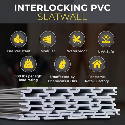 Heavy Duty 3x4 PVC Garage Slatwall Storage System (with Endcaps & Screws) - Modular Slat Wall Paneling for Garage Wall Organizer - Interlocking Slatwall Panels for Home & Commercial Use (White)