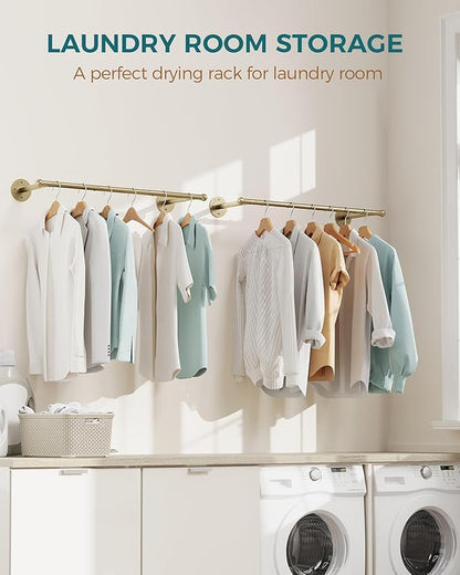 OROPY Industrial Pipe Clothing Rack Set of 2, Wall Mounted Clothes Rack, Closet Rods For Hanging Clothes, 33" Multi-purpose Hanging Rod for Laundry Room, Bedroom and Closet Storage, Gold