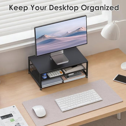 2-Tier Computer Monitor Stand Riser, Desk Organizer for Monitor, Printer & Laptop Stand, Desktop Workspace Organizers for Office Supplies(Black)