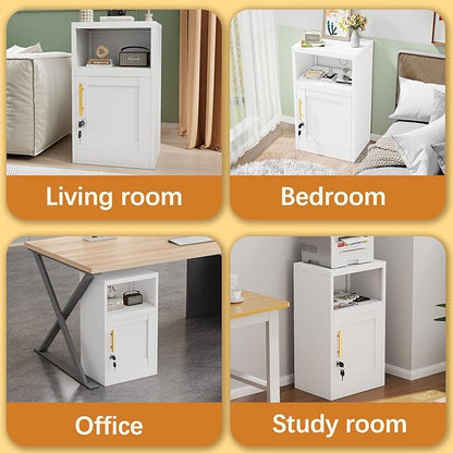 Tokawa Metal White Locking Nightstand, 27.56" Locker with Magnetic Door and Adjustable Shelve, Small Locker Nightstand, Side Table Storage Cabinets for Bedroom, Living Room, Office