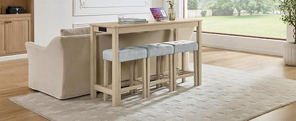 59" Power Outlet Mid Century Console Table, Slim Console Table with Solid Wood Frame, Long Narrow Console Tables for Living Room & Kitchen, Light Oak