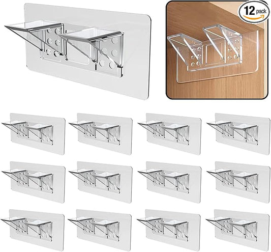 12-Pack Heavy-Duty Adhesive Shelf Brackets, Large Size Double Row Brackets, No-Drill Wall Mount Pegs,Shelf Support Pegs for Kitchen Cabinets, Bookshelves, and Closets
