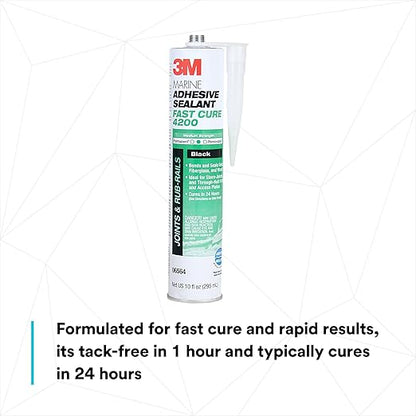 3M Marine Adhesive Sealant Fast Cure 4200 (06560) – Semi-Permanent Flexible Adhesive Sealant for Boats and RVs, White, Flexible Bonds, Underwater-Safe, 295 mL Cartridge