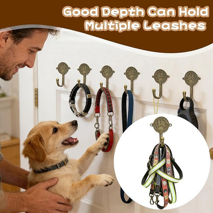 6PC Dog Paw Hooks Wall Mount Pet Leash Hook Cat Leash Holder for Wall Cute Coat Hooks Key Holder for Entryway Hallway Kitchen Office, Great Gift for Dog and Cat Lovers(Antique Brass)