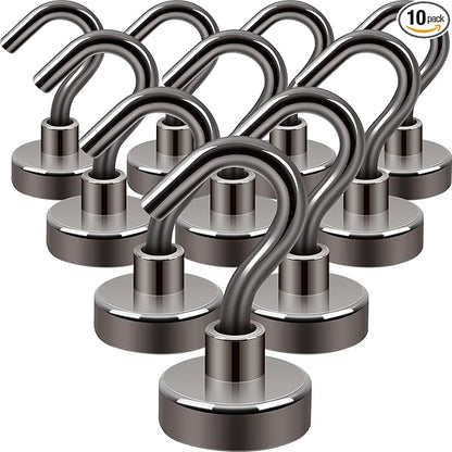Neosmuk Magnetic Hooks, Heavy Duty 30lb+ Strong Magnet Hook for Cruise Cabins, Cruise Ship Essentials for Hanging, Metal Wall Refrigerator Hangers (Gunmetal, 10 Pack)