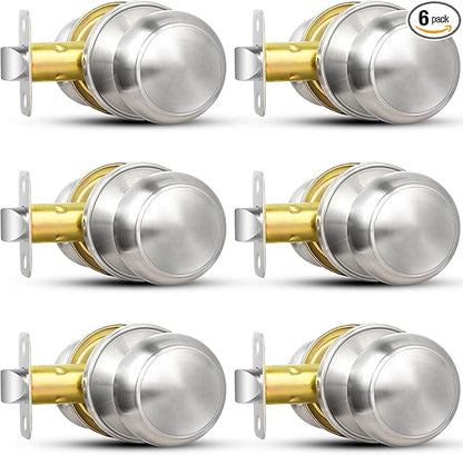 Sopoby Brushed Nickel Door Knob, 6 Pack Round Keyless Doorknobs Interior/Exterior Lockset, Passage Locking Door Knobs for Bedroom/Bathroom, Modern Design Door Hardware