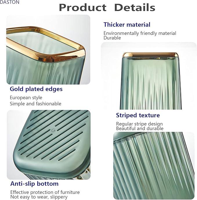 DASITON Makeup Brush holder Organizer, plastic Square Cosmetic Brush Storage Holder, Vintage Stripe Make Up Brush Cup Pen Pencil Holder（Green）