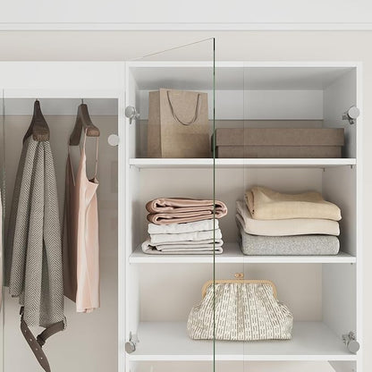ROOMTEC Modular Closet System Glass Door Pair Set, Clear Frameless Tempered Glass Panels, Add-On for Double Hanging Units, 39.37" H × 31.5" W
