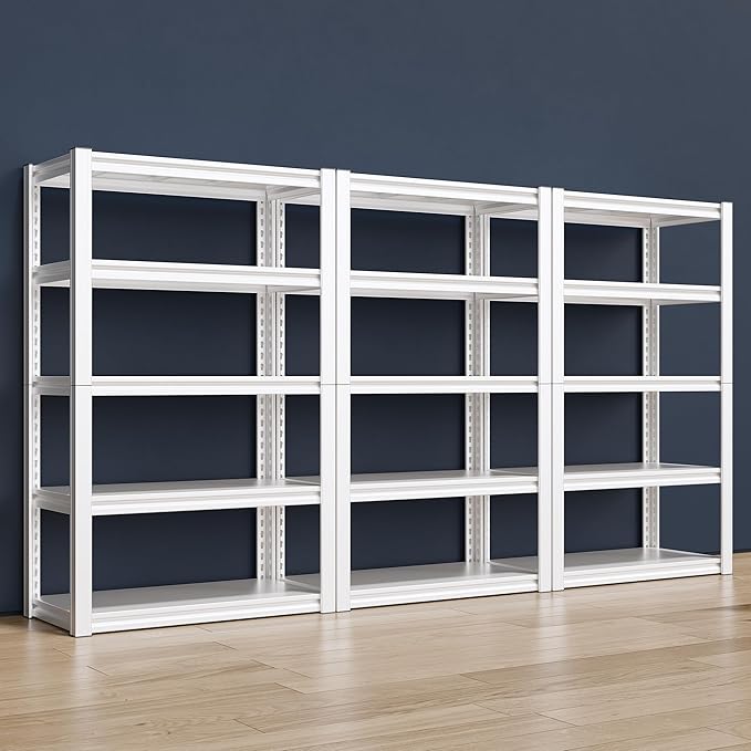 Raybee 72''H Garage Shelving Heavy Duty Storage Shelves Load 2010LBS Adjustable 5 Tier Metal Shelving White Garage Sheves Pantry Shelf for Kitchen Closet 72''H*31.7''W*16.3''D, 3 Pack