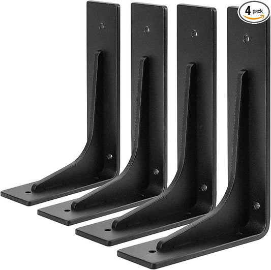6"x 4"Shelf Brackets,L Shelf Bracketsn, Vertical Angle, Premium Alloy Metal Heavy Duty Shelf Bracket, high Strength Mounting Hardware Included, Corner Brace Joint,Pack of 4. (6 inch L+Beam)
