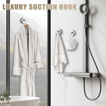Suction Cup Hooks for Shower No-Drill Bathroom Hooks for Towels, Robes, Loofah Mountable on Bathroom Walls, Kitchen, Glass, Mirrors,Tile,Smooth Non-Porous Surfaces,Removable,4pcs,Chrome Polished