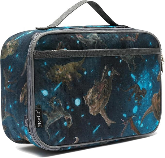 FlowFly Kids Lunch box Insulated Soft Bag Mini Cooler Back to School Thermal Meal Tote Kit for Girls, Boys, MyDinosaur