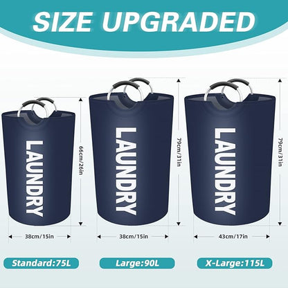StorageRight 75L Large Laundry Basket, Laundry Hamper, Dirty Clothes Hamper for Laundry, Collapsible, Waterproof Laundry Baskets with Foam Protected Aluminum Handles for Laundry, Dorm, Family (Blue)