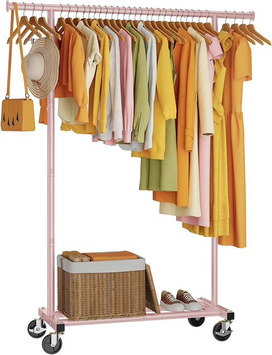 Clothes Rack, Clothing Rack for Hanging Clothes, Rolling Garment Rack Sturdy Coat Rack Portable Wardrobe Rack Metal Closet Rack for Bedroom Laundry Living Room, Pink