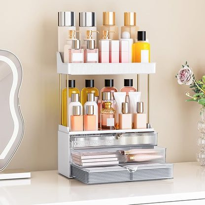12.2"W Makeup Organizer Drawers - 5 Tiers Bathroom Counter Organizer, Cosmetic Storage Drawer for Dresser Countertop and Bathroom Vanity for Large Skincare, Perfume, Clear