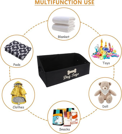 Large Dog Toy Basket Collapsible Dogs Toy Box Fabric Trapezoid Dog Toys Bin Storage for organizing pet Toys/Blankets/leashes/Rope Toys/Clothing-Can be Personalized-Black