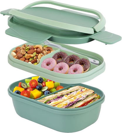 Leakproof Lunch Box, Drop-Proof Bento Box for Kids & Adults, BPA-Free Lunch Containers with Sleek Handles & Utensils, Microwave & Dishwasher Safe (Green)
