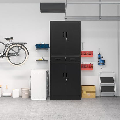 CMY Metal Storage Cabinet, 71" H x 28" W x 16" D Locking Storage Cabinet with Adjustable Shelves and One Drawer, Steel Cabinets for Office, Garage, Home, School, Utility Room(Black)
