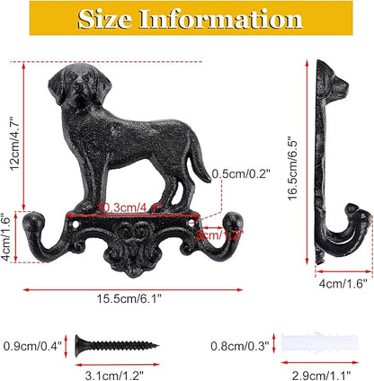 OwnMy Cast Iron Decorative Wall Coat Hook Cute Dog Hook, Vintage Dog Leashes Holder Key Holder for Walls, Heavy Duty Indoor Outdoor Double Wall Hooks for Hanging Towels, Hats, Potted Plants, Tools