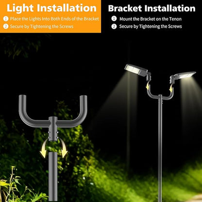 Double Bullhorn Bracket for Parking Lot Light, 2 3/8" Bullhorn Bracket for 2 Lights, Bullhead Tenon Adapter for LED Parking Lot Light and Outdoor Area Lighting