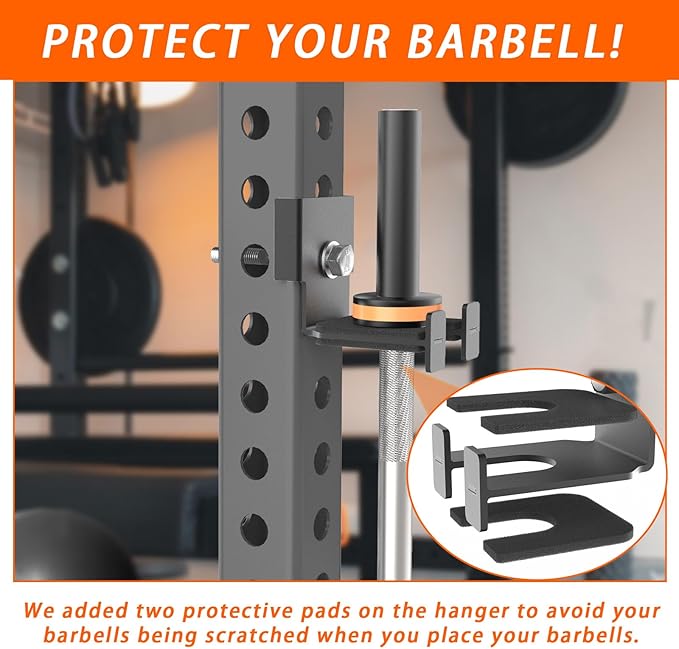 Barbell Holder for 2x2 & 3x3 Power Racks, No Drilling Required – Heavy-Duty Steel Barbell Storage Rack with Protective Padding, Fits 5/8''-1'' Holes – Secure & Space-Saving Gym Equipment Organizer