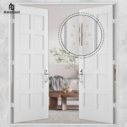 Door Hinges Brushed Nickel - 54 Pack Nickel Door Hinges 3.5 Inch Rounded Interior Satin Nickel Door Hinge with 5/8" Radius - Flat Iron Residential Standard 3 1/2 Inches Silver Door Hardware
