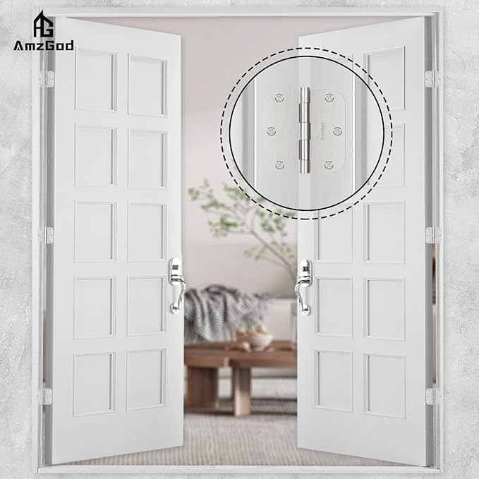 Door Hinges Brushed Nickel - 42 Pack Nickel Door Hinges 3.5 Inch Rounded Interior Satin Nickel Door Hinge with 5/8" Radius - Flat Iron Residential Standard 3 1/2 Inches Silver Door Hardware