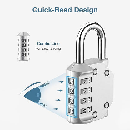 Puroma 4 Pack Combination Lock for Locker 4 Digit Outdoor Waterproof Padlock for School, Gym, Sports, Fence, Toolbox, Gate, Case, Outdoor, Hasp Storage, Cabinets (Silver)