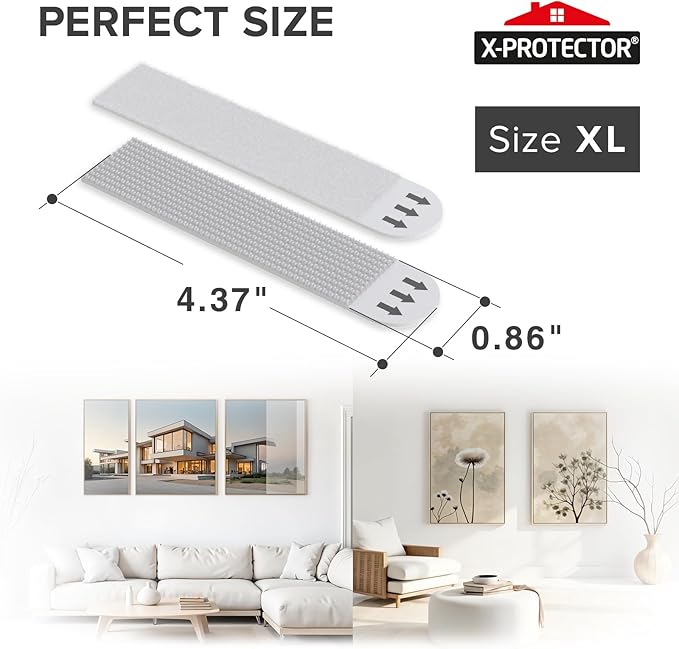 X-Protector Picture Hanging Strips - 16 Pairs Damage Free Picture Hangers - Self Adhesive Hangers Without Nails - Heavy Duty Wall Hanging Strips - Wall Sticky for Hanging Up to 25 LBS (Size XL)