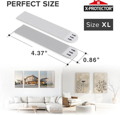 X-Protector Picture Hanging Strips - 16 Pairs Damage Free Picture Hangers - Self Adhesive Hangers Without Nails - Heavy Duty Wall Hanging Strips - Wall Sticky for Hanging Up to 25 LBS (Size XL)