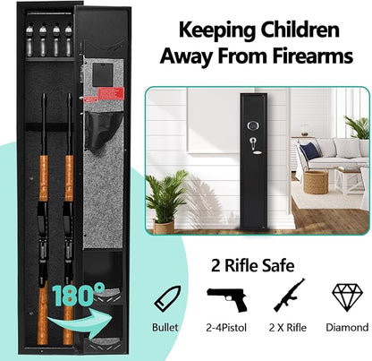 KAER 2-3 Gun Safe,Rifle Safe,Gun Safe for Rifles and Pistols,Gun Cabinet for Shotguns,Long Gun Cabinet for Shotguns with Removable Storage Shelf,LED Light,Quick Access Rifle Safes,Adjustable Shelves